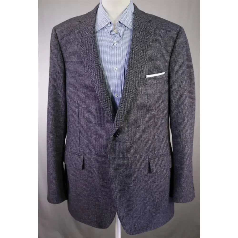 Paul Stuart Current Gray Navy Basket Weave Scottish Lambswool Blazer Jacket 44L
